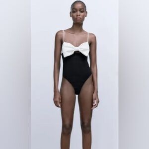Zara | Bow Bodysuit Black and White Size small